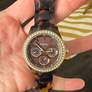 Fossil Tortoise Shell Watch with Gold Accents